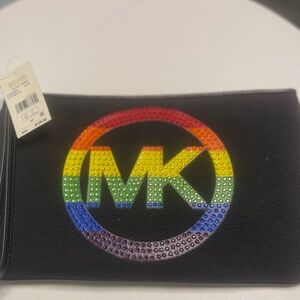 NWT Michael Kors Large Black Clutch with Rainbow Logo